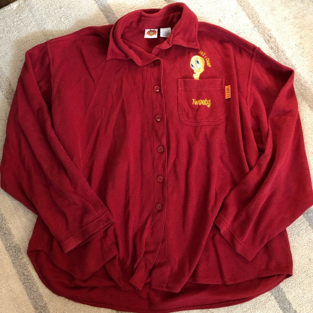 Vintage Y2K Tweety Bird Looney Toons Button Down Shirt Embroidered Pocket Knit